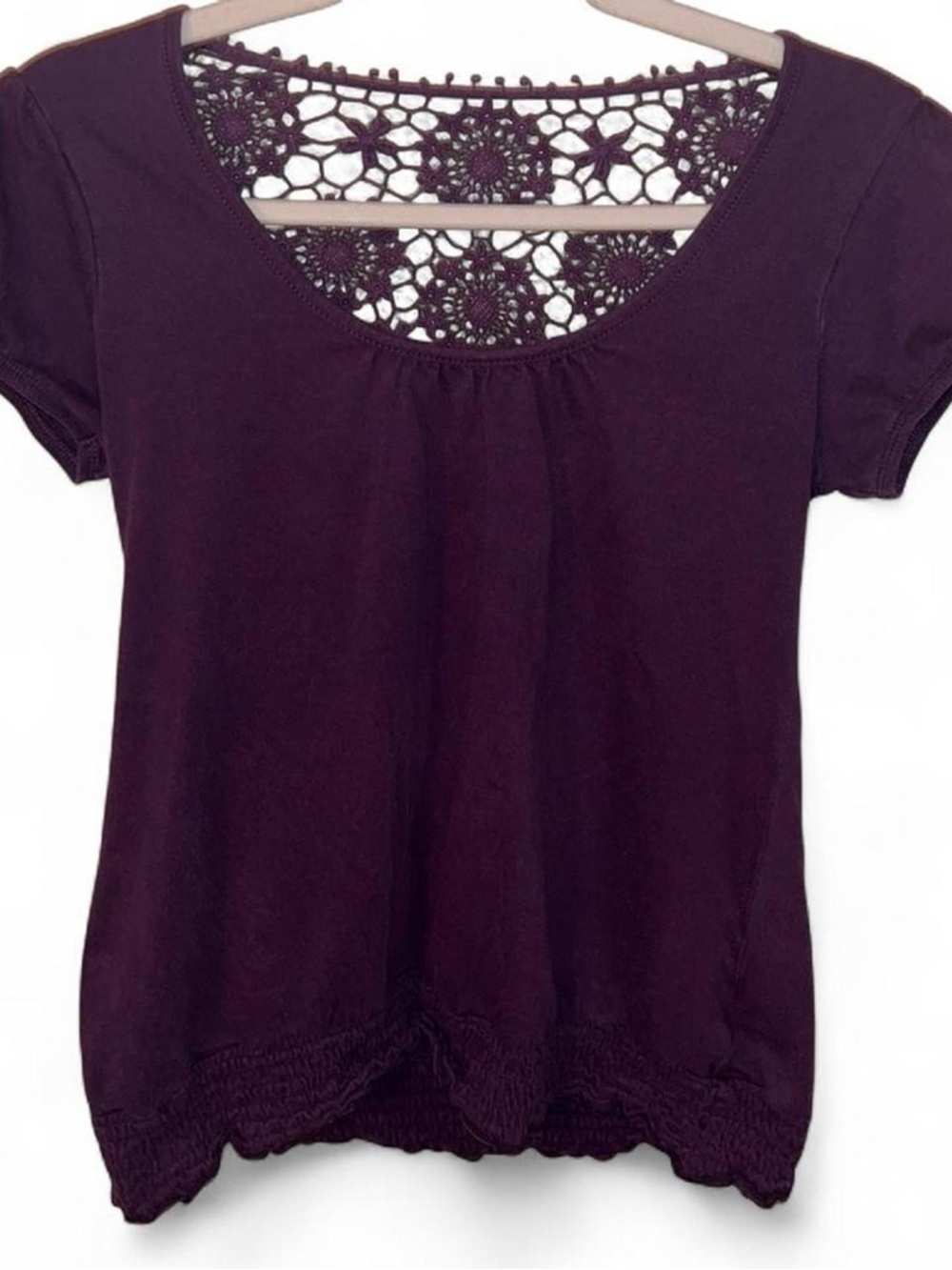 Lei Purple Short-Sleeve Top with Crochet back